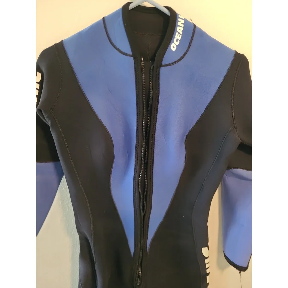 Oceanic USA Men's Sleeved Wetsuit Large Nylon Poly Neoprene Blue Black 3mm
